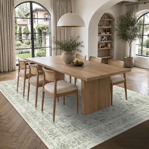 7x10 Washable Living Room Area Rug Soft Medallion Green Large Carpet - Image 3