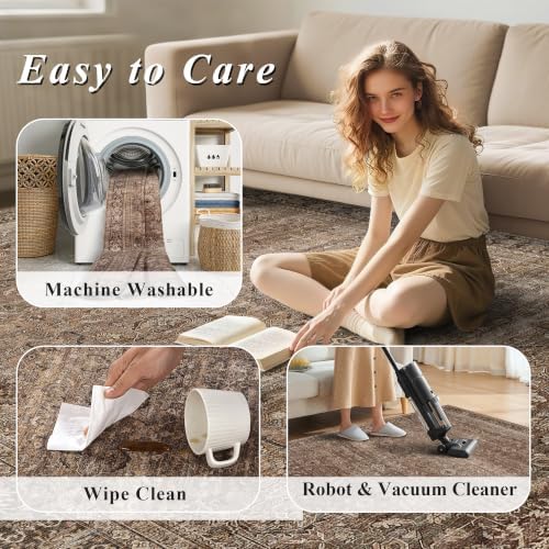 Schweek 12x15 Washable Area Rug Vintage Large Rugs for Living Room Brown - Image 7