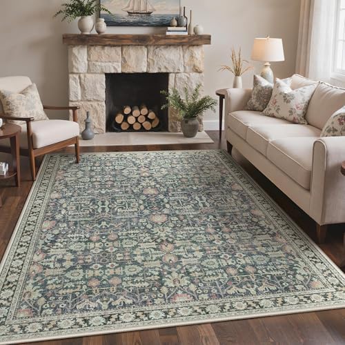 Bavni 2x5 Kitchen Runner Rug, Washable Non Slip, Green/Blue - Image 3