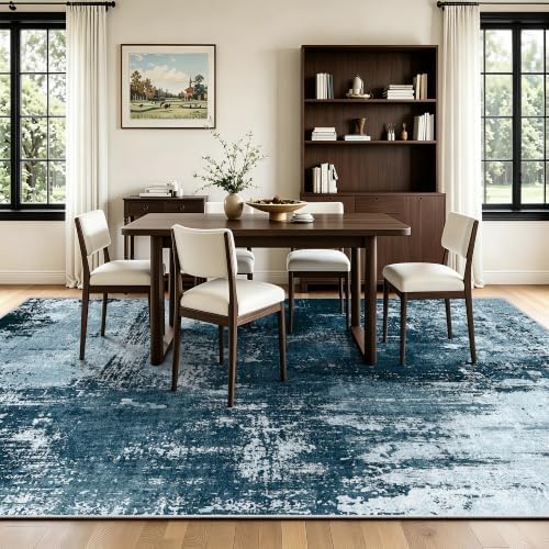 8x10 Rugs for Living Room - Modern Abstract Washable Rug, Ultra Soft Non Slip Low Pile Large Rugs, Floor Carpet for Bedroom Dining Room Office Laundry Nursery Home（Ocean Blue） - Image 4
