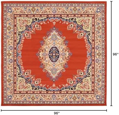 Unique Loom Reza Collection Traditional Persian Style Area Rug, 8' 0" x 8' 0", Terracotta/Ivory - Image 2