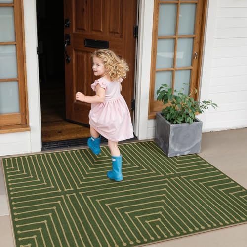 Lahome Green 3x5 Outdoor Rug for Entryway,Rhombus Easy Jute Frotn Porch Rug - Image 3