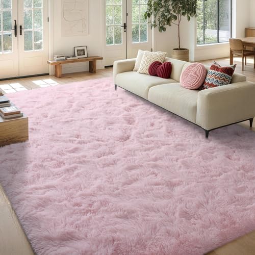 FinRèc Home 8x10 Non-Slip Fluffy Area Rugs for Living Room (Pink) - Image 2