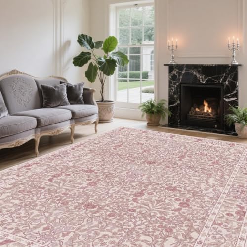 8x10 Washable Area Rugs for Living Room Soft Carpet (Pink) - Image 3