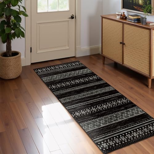 2x8 Washable Area Rugs for Living Room Boho Runner Rug Black/White - Image 5
