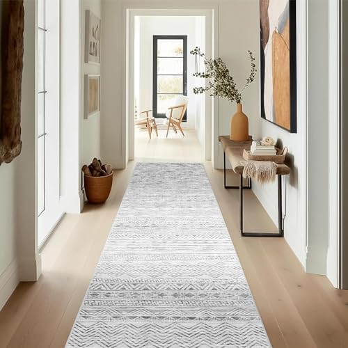 2'6x14 Runner Rug Washable Moroccan: Non Slip Hallway Long Floor Mat Gray by Ksrau