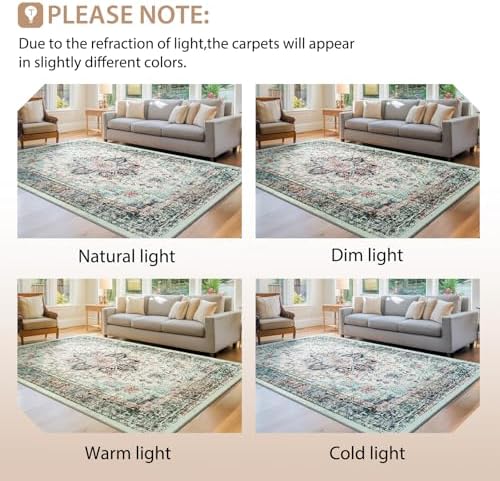 BESTSWEETIE Washable Boho 9x12 Area Rug for Living Room, Multi Navy Teal - Image 6