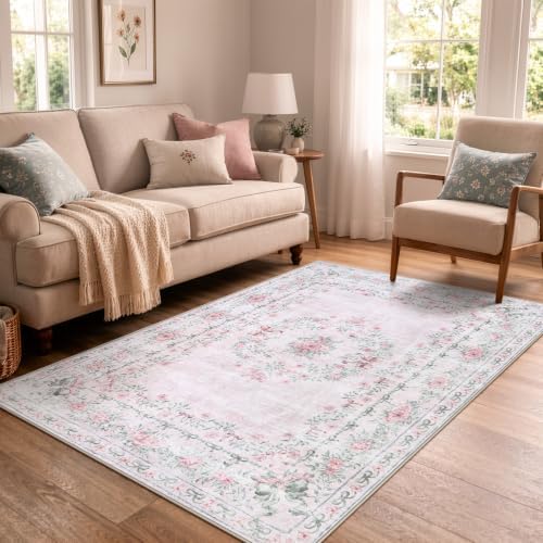 Wonnitar Pink Floral Bow 4x6 Area Rug, Washable Rug for Bedroom - Image 7
