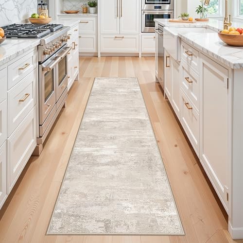 2x8 Rug Runners for Hallways: Washable Non Slip Kitchen Entryway Carpet Soft Low Plie Rugs for Laundry Bedroom Indoor Foldable Modern Abstract Home Decor Floor Mat for Bathroom 2x8 Beige - Image 2