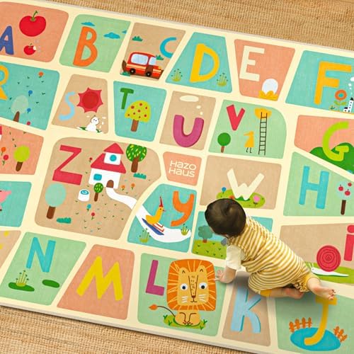 ABC Alphabet Rug for Nursery Room – 5x8 Kids Rug for Preschool, Washable Play Room Carpet, Soft & Safe Toddler Crawling Map with Fun Educational Letters and Cute Cartoon Art Decor by HazoHaus