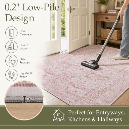 JOLLYVOGUE 5x7 Area Rugs for Living Room, Vintage Washable Rug, Pink - Image 6