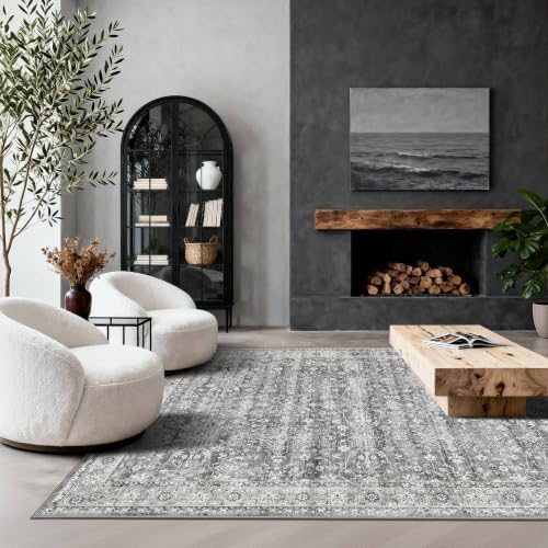 5x7 Grey Rugs for Living Room, Vintage Washable Bedroom Area Rug - Image 3