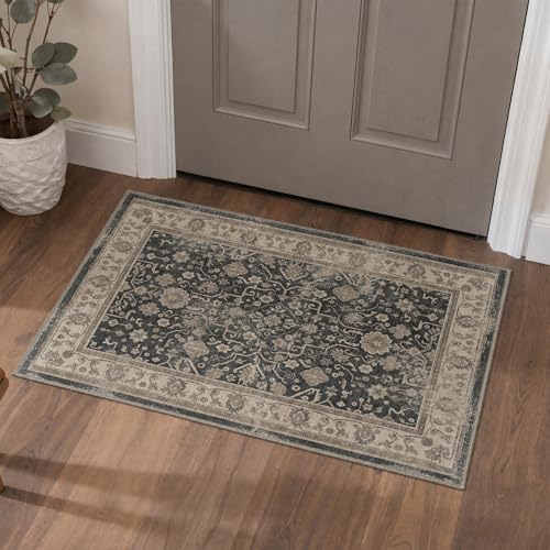 Bavni 2x3 Doormat, Vintage Floral Washable Non Slip Area Rug for Entrance by BAVNI