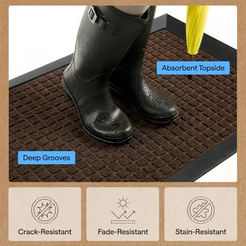 GORILLA GRIP WeatherMAX Door Mat, Indoor Outdoor, 72x24, Dark Brown Squares - Image 5