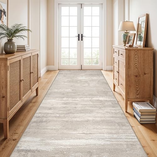 4x12 Kitchen Runner Rug Washable - Modern Abstract Non Slip Carpet for Hallway Entryway Indoor Low Pile Bedroom Living Room Long Rugs Ultra-Thin Home Decor Floor Mat for Bathroom Laundry 4x12 Beige - Image 3