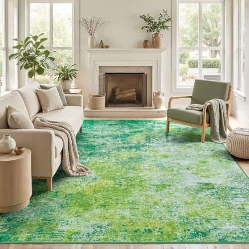 Rugflix 8x10 Green Area Rug for Living Room, Washable Colorful Abstract Rug by RugflixAreaRugs