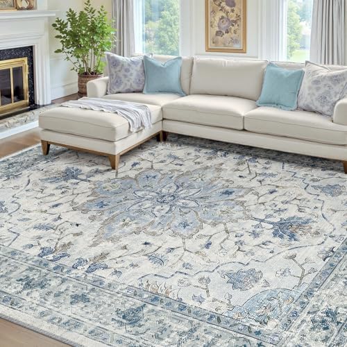 RELEANY Washable Area Rug, 7'x9', Blue/White/Gray - Image 2