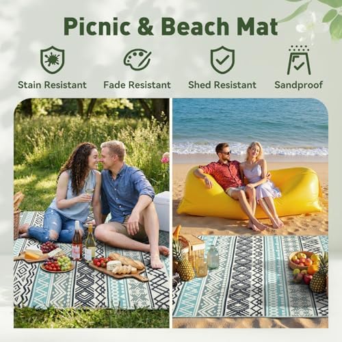 MontVoo Outdoor Rug Carpet 8x10 Waterproof-Patio Rug Mat Reversible RV Camping Rug Picnic Mat Plastic Straw Outside Rug for Balcony Porch Deck Beach-Boho Outdoor Area Rug for Patio Decor Colorful - Image 5