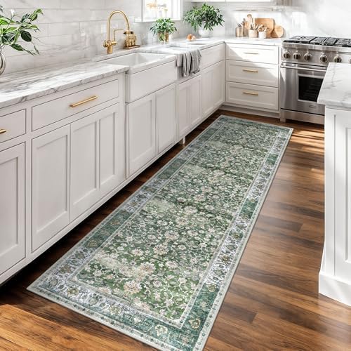 KUTA Vintage Washable Runner Rug 2x7 Green Runners for Hallways - Image 3
