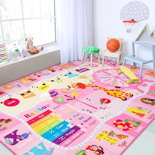 Chicrug 5x7 ABC Kids Rug for Classroom, Washable Non Slip Playroom Play Mat by ChicrugHomeDecor