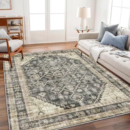 CHAMPLANT Washable Area Rug 3'x5' Vintage Traditional Floor Cover Foldable Thin Rugs Retro Kitchen Indoor Distressed Non Slip Carpet Floral Print Mat Bedroom Living Room by CHAMPLANT