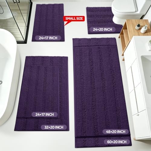 Striped Eggplant Purple Bathroom Rug Set 3 Pieces Ultra Soft, Non Slip Chenille Bath Carpet, Absorbent Plush Shaggy Bath Mats for Bathroom, Toilet, Bedroom, Kitchen - Image 2
