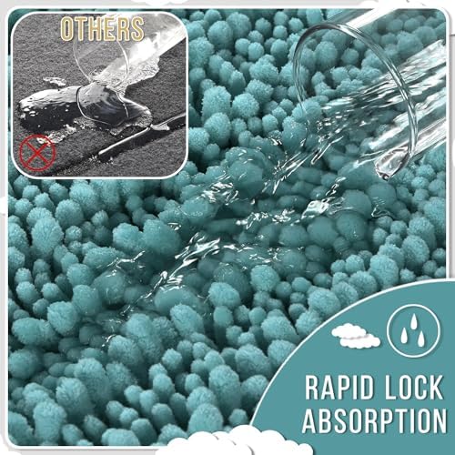 Yimobra Large Bathroom Rugs Non Slip Washable 36x24 Inch - Ultra Soft Absorbent Chenille Bath Mat, Quick Dry Shaggy Floor Carpet for Tub Shower, Teal Blue Home Decor Accessories - Image 5