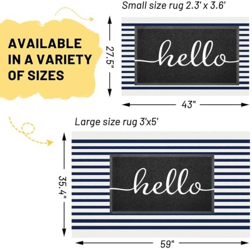 KILOCOCO Blue White Striped Rug 3'X5' Front Door Mat Indoor Washable Rugs - Image 2