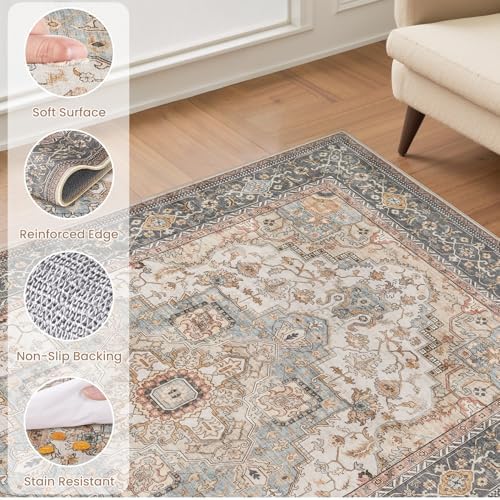 EIEIHOUSE Washable 12x15 Area Rugs for Living Room Forest Green Orange - Image 5