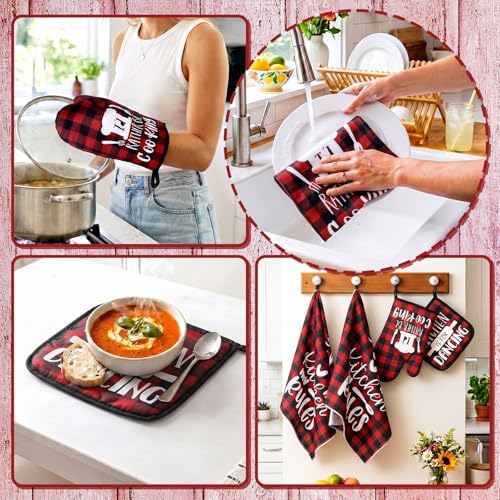 Fourluoo 10 Pcs Red Buffalo Plaid Kitchen Set - Image 6
