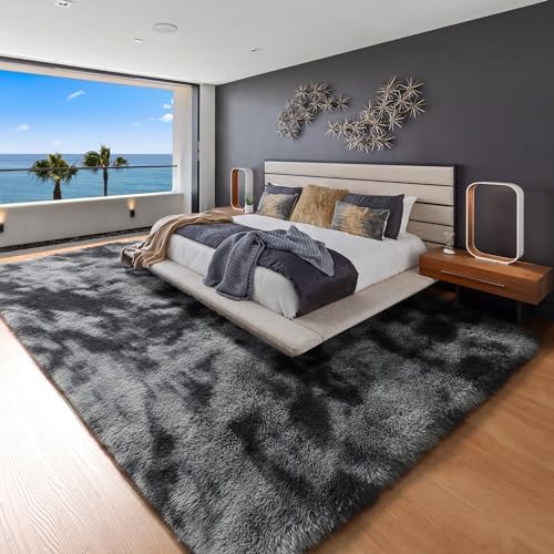 ONASAR 6x9 Area Rugs for Living Room Bedroom, Tie-Dyed Dark Grey Large Fluffy Bedside Throw Rug, Soft Plush Shaggy Fuzzy Floor Carpet for Nursery Kids Girls Boys Teen Dorm Home Decor - Image 5
