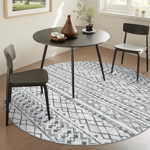 KUTA Boho Round Area Rugs 6Ft Grey Moroccan Circle Washable Rug - Image 2