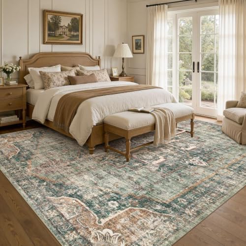 UERMEI 6x8 Area Rug for Living Room Washable Vintage Non Slip Green Carpet - Image 2
