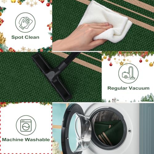 Easy Jute Green Christmas Front Door Mat, 2.6x4 Washable Entryway Rug Non Slip Small Kitchen Rug, Farmhouse Low Pile Floor Scalloped Rugs for Bathroom Porch Doorway - Image 4