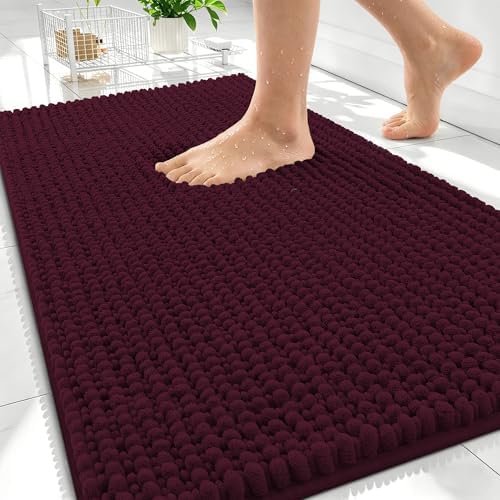 OLANLY Thick Chenille Absorbent Bathroom Rugs Mat 30x20, Black Cherry by OLANLY