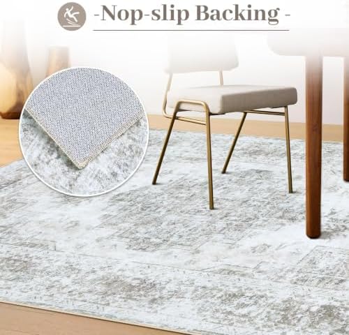 XLUEZ Area Rug 5x7 Living Room Rug, Machine Washable Vintage Distressed Medallion Rug Non-Slip Soft Low Pile Large Indoor Rugs for Bedroom Kitchen Dining Room Office(Taupe,5'x7') - Image 6