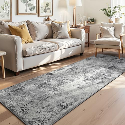3x7 Grey Rug Runners for Hallways Kitchen Runner Rug Non Slip Washable Black Long Runner Rugs with Rubber Backing Soft Abstract Carpet Runner for Bedroom, Kitchen, Bathroom, Entryway - Image 2