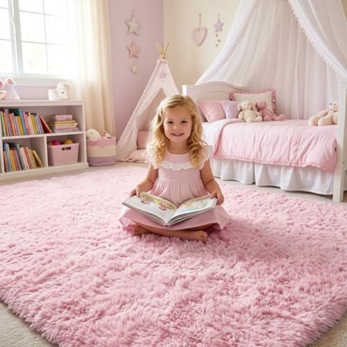 Pink Area Rugs for Girls Bedroom Kids Room, Plush Fluffy Living Room Carpet - Image 5