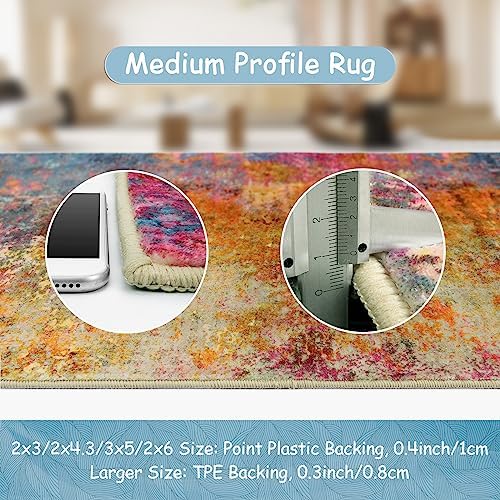 Lahome Modern Abstract Area Rug - 4x6 Colorful Living Room Rug Soft Bedroom Rug Washable Entryway Mat, Rainbow Non Slip Indoor Floor Throw Carpet for Basement Apartment Playroom Office - Image 5