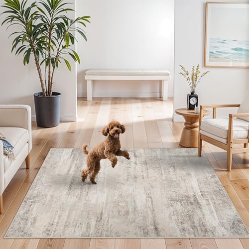 Area Rugs 4x6 for Living Room - Washable Modern Abstract Bedroom Rugs with Non Slip Rubber Backing Indoor Low Pile Carpet for Kitchen Office Nursery Home Decor Floor Mat for Bathroom 4x6 Beige - Image 3