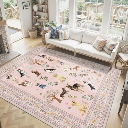 Pink Floral Area Rug 6x9 for Living Room Bedroom - Image 3