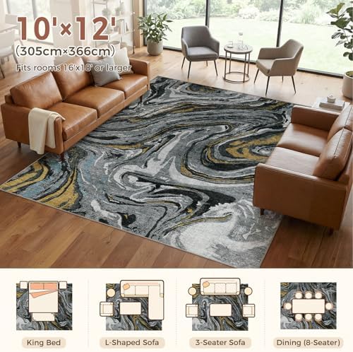 DMOYEST 10x12 Washable Area Rug Abstract Modern Non-Slip Indoor Carpet - Image 2