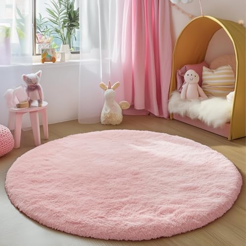 PAGISOFE Ultra Soft Pink Round Rug for Girls Bedroom 8Ft,Shaggy Circle Rugs for Girls Room, Large Fluffy Carpet for Classroom, Shag Circular Rug for Boys Nursery Teen Dorm,Cute Baby Room Decor - Image 7