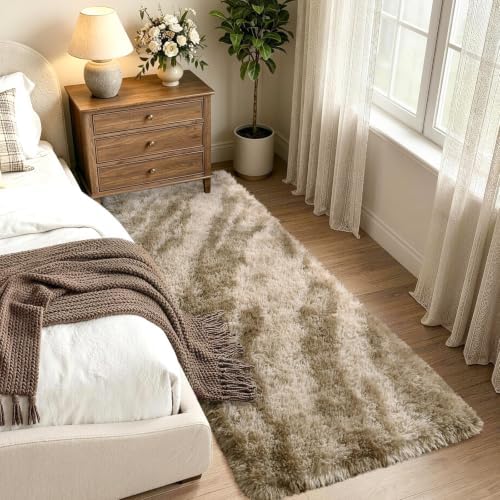 Noahas 2x6 Khaki Fluffy Soft Runner Rug Non-Slip for Bedroom Dorm Hallway - Image 2