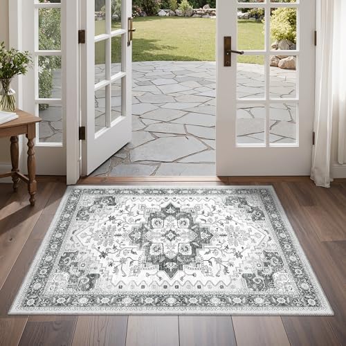 Rugs for Entryway, 2X3 Washable Kitchen Rugs Grey Small Throw Carpet - Image 2