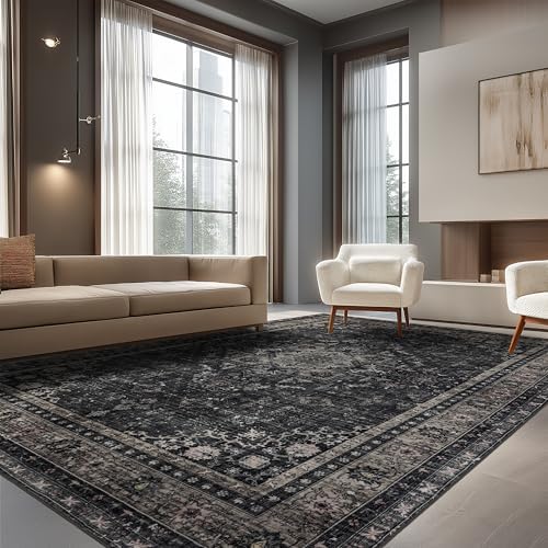 Ruaruarug Washable Area Rug 8×10 for Living Room, Ultra Soft, Black Gray - Image 7