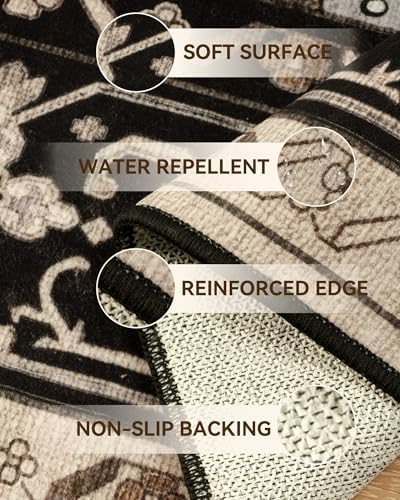 RELEANY Washable Area Rug, Runner 2'x8', Black/Neutral - Image 4