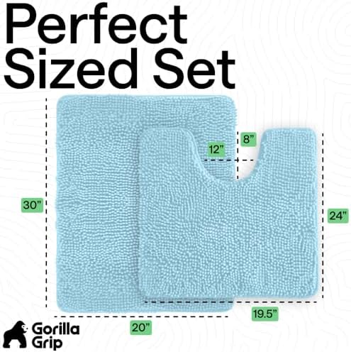 GORILLA GRIP Bathroom Area Rug Sets 2 Piece, Soft Chenille, 30x20 Sky Blue - Image 2