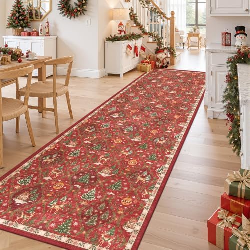 Madane Christmas Hallway Runner Rugs 3x10, Red Kitchen Runners Non Slip - Image 3