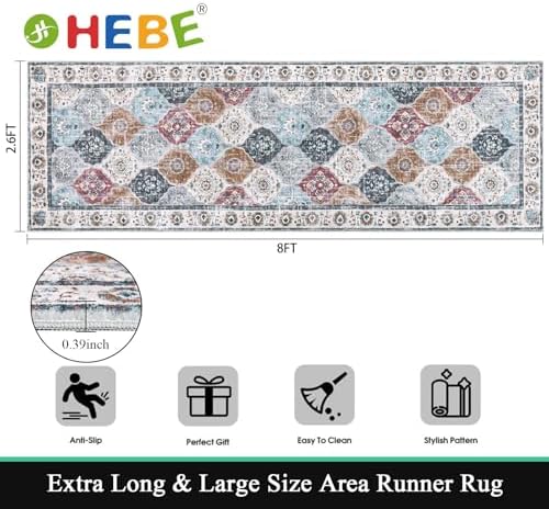 HEBE Hallway Runner Rug 2'8''x8', Washable Non Slip Kitchen Rug Runner - Image 2
